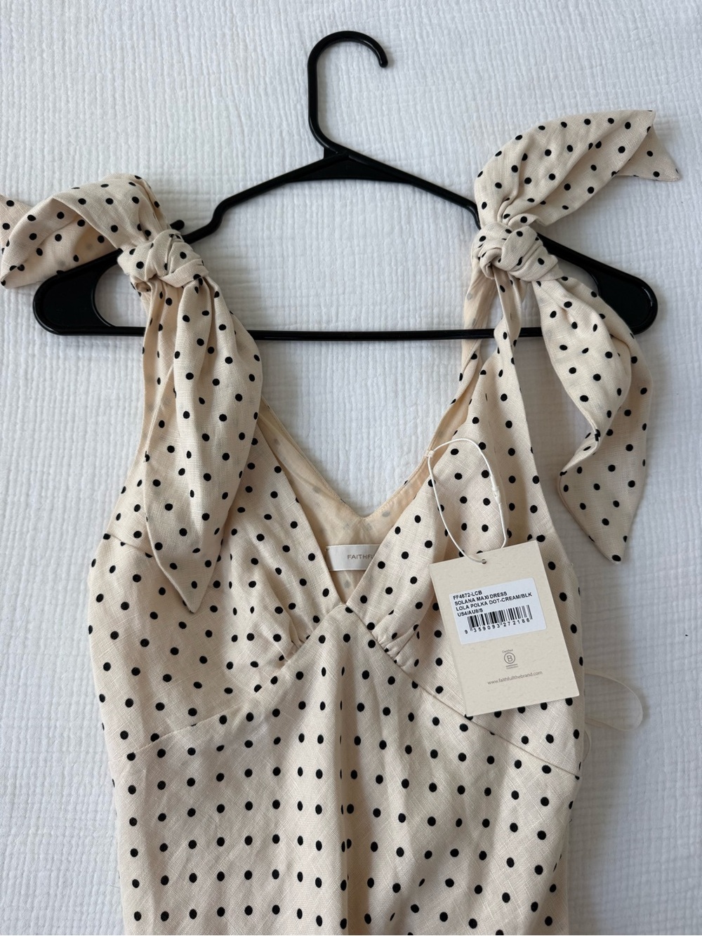 Cream Polka Dot Tie-Shoulder Linen Maxi Dress - Picture 5 of 7